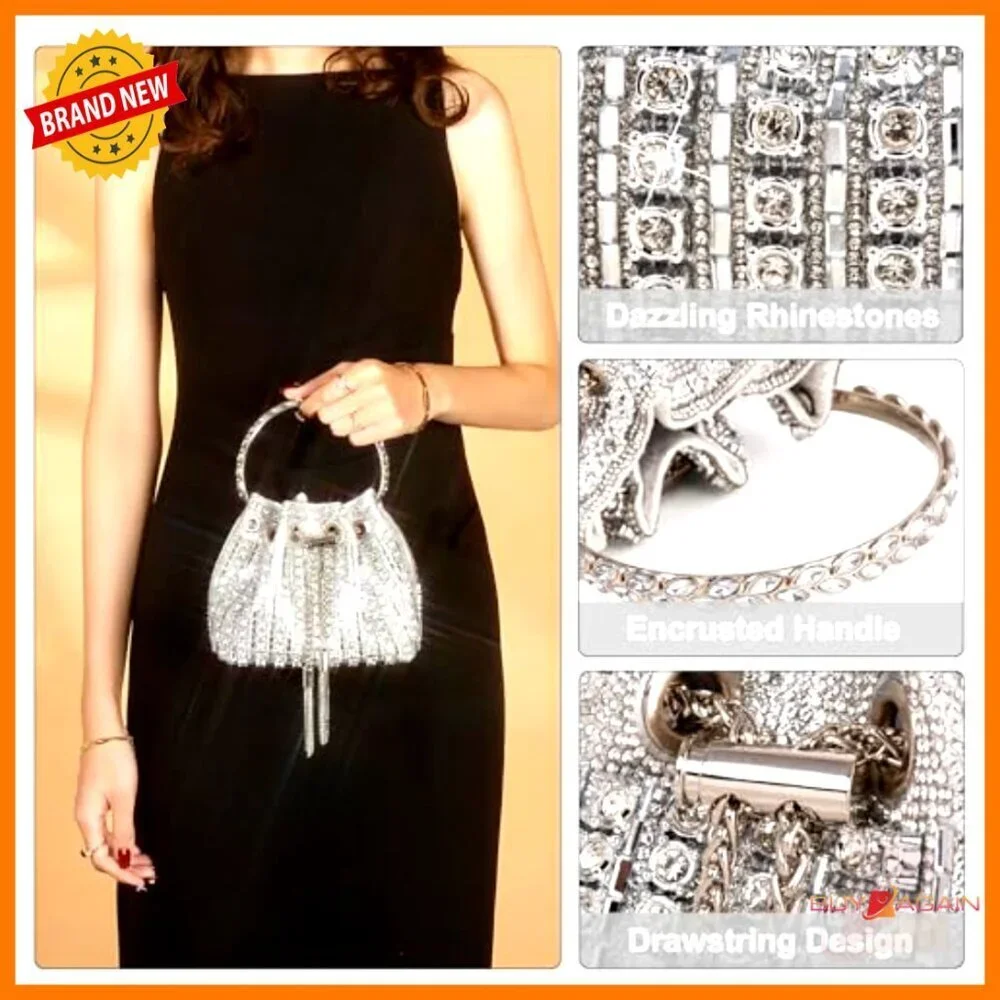 Silver Beaded Hobo Clutch Evening Bag for Wedding Prom Party